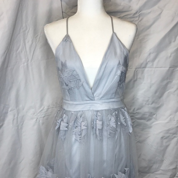 The Clothing Co Floral Blue Grey Prom Dress LD2267 - Picture 5 of 7